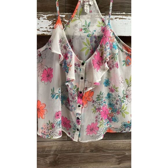 Arizona Jeans XL Floral Sheer Racerback Flowy Top - Picture 1 of 11